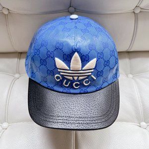 Gucci x Adidas GG LOGO Supreme Baseball Cap Hat Blue Black Canvas Unisex Size M